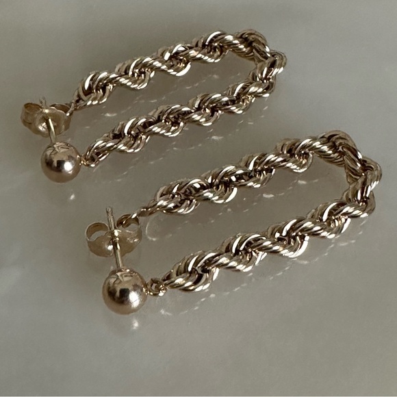 14k Solid Gold Rope Earrings - Picture 16 of 16